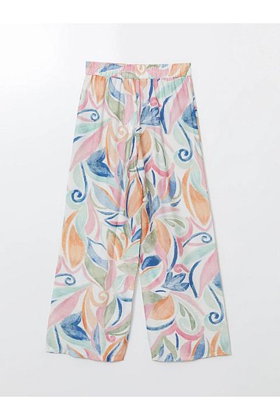 LC Waikiki Lcwaikiki classic pink elastic waist patterned wide leg women's pants