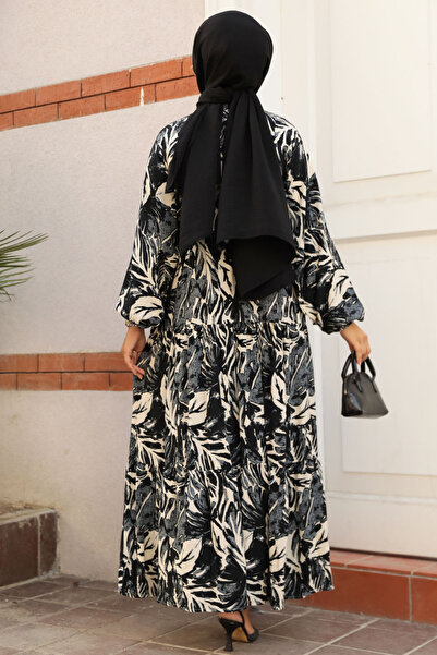 Neva Style Black Patterned Hijab Dress - 23581s