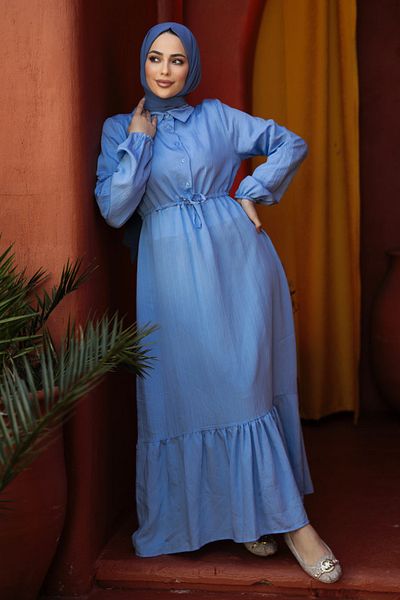 Neva Style Fusta cu volan Rochie Hijab Baby Blue 23181BM