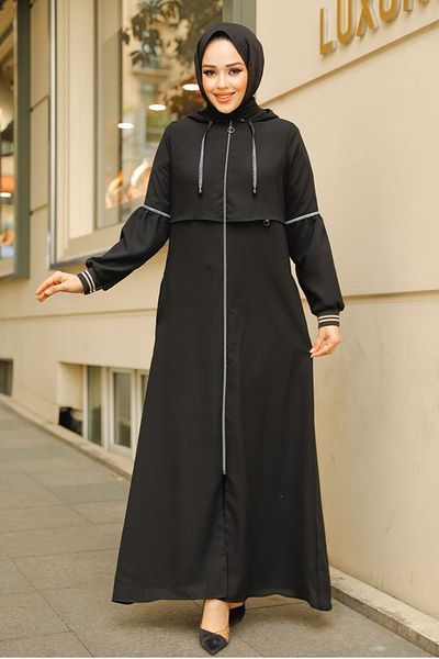 Neva Style Hijab negru cu glugă Ferace 62602S