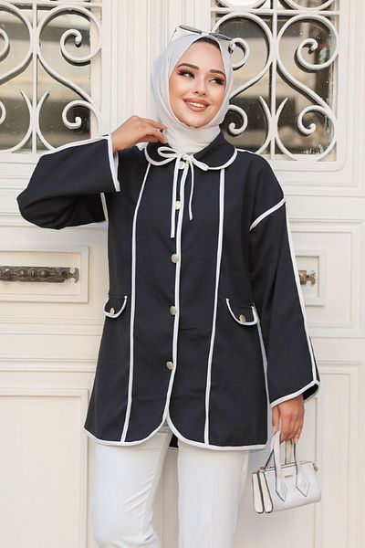 Neva Style Black Hijab Cap - Piping 12162S