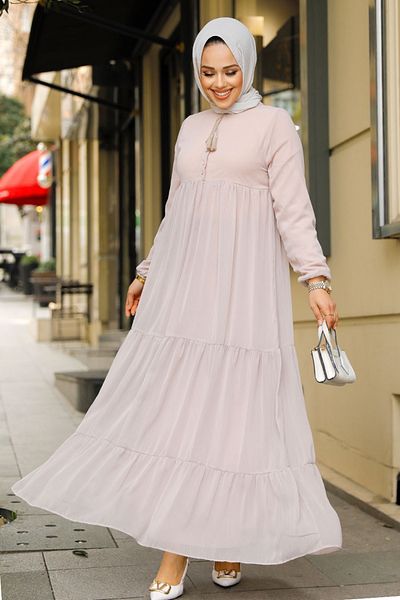 Neva Style Layered Pleated Powder Hijab Dress 22051PD