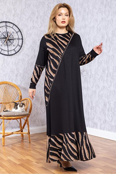 Mutlu City Kadın Orta Yaş Kaplan Desenli Yüksek Kalite Anne Penye Elbise 3021...