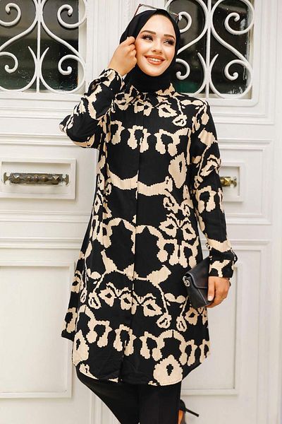 Neva Style Tunica Hijab neagra cu model 11685S