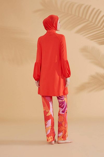 Neva Style Floral Orange Full Covered Hijab Swimsuit M2317T