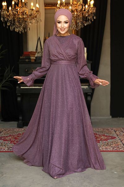 Neva Style Dark Lilac Hijab Evening Dress 22202Klıla