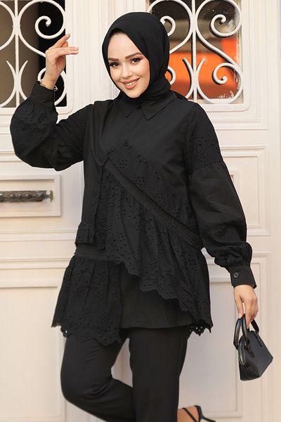 Neva Style Tunica Hijab cu dantela neagra - 14221S