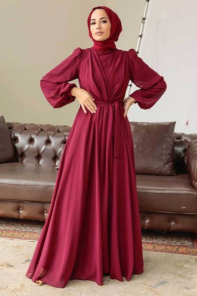 Neva Style Rochie Borrdo Hijab cu mânecă cu balon 5796br