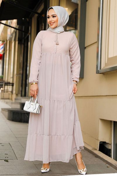 Neva Style Layered Pleated Powder Hijab Dress 22051PD