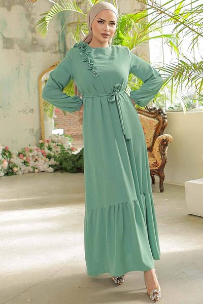 Neva Style Φόρεμα Hijab με Ζώνη Μέντα 659mint