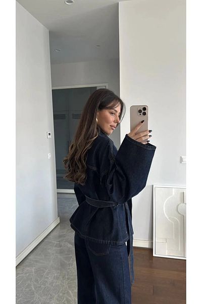 Zoe Zoe Tie-Up Navy Blue Jacket Trousers Denim Suit