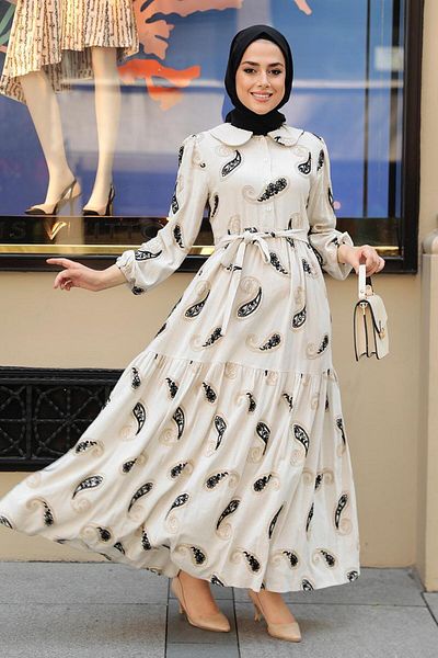 Neva Style - Rochie hijab neagră cu model 10302s