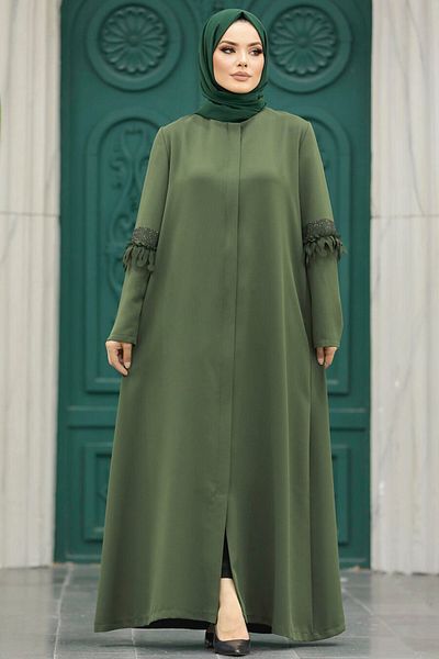 Neva Style كم مفصل كاكي حجاب Ferace 10021hk