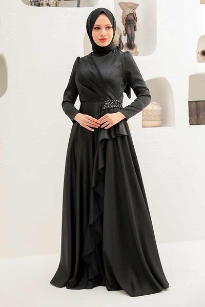 Neva Style Μαύρο Μουσουλμανικό Βραδινό Φόρεμα Flounced 22431s