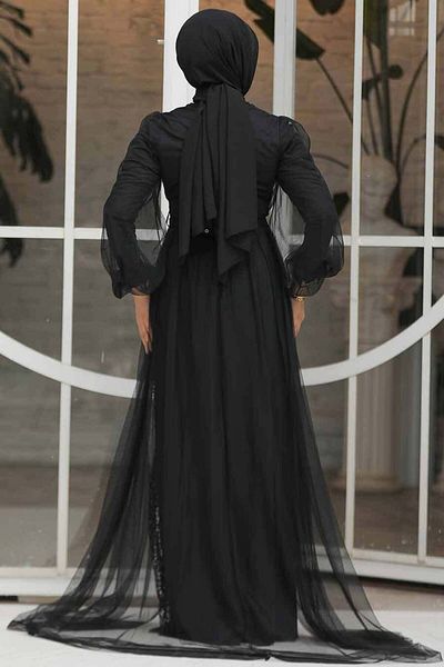 Neva Style Βραδινό φόρεμα με παγιέτες μαύρο χιτζάμπ 5383s