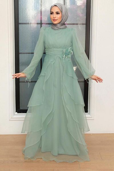 Neva Style Rochie de seară Hijab Mint Stratificată 22480mint