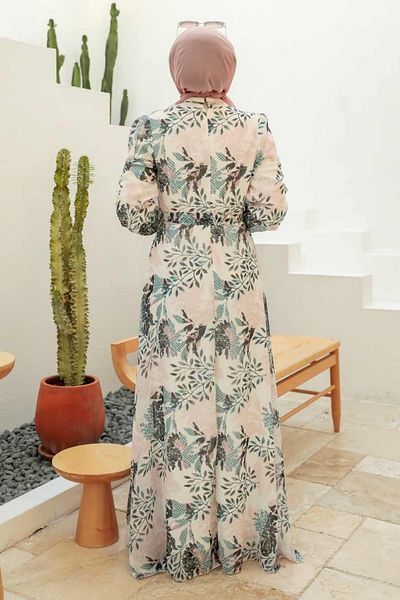 Neva Style Floral Patterned Powder Hijab Dress 279024 Pd