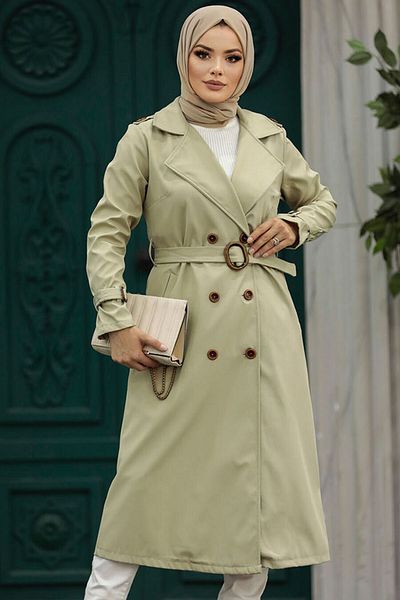 Neva Style Καμπαρντίνα με αγκράφα Ανοιχτόχρωμη Hijab Trench 5942ahk