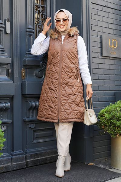 Neva Style Hooded Inflatable Hijab Vest - Brown, 80151kh