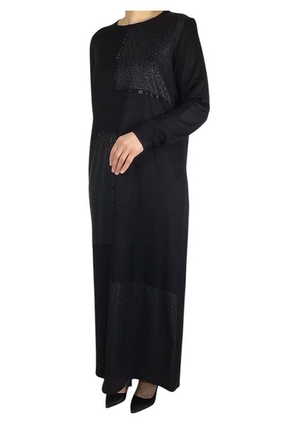 ECE GİYİM Women's Long Dress with Leather Detail on the Front