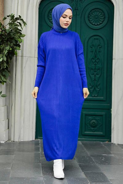 Neva Style Sax Blue Hijab Πλεκτό Φόρεμα 20161sx