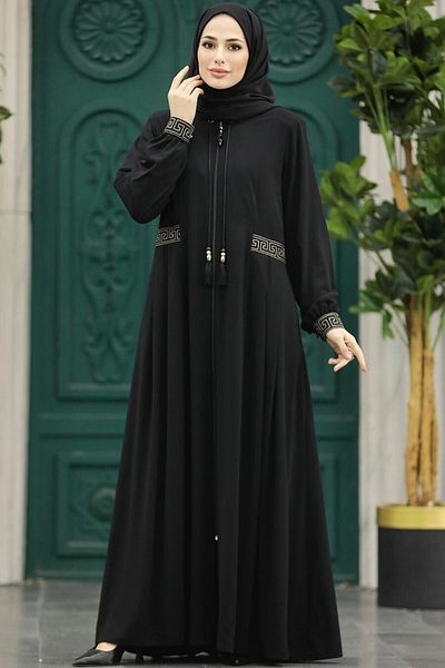 Neva Style Hijab negru cu detaliu de pile Ferace 45271s