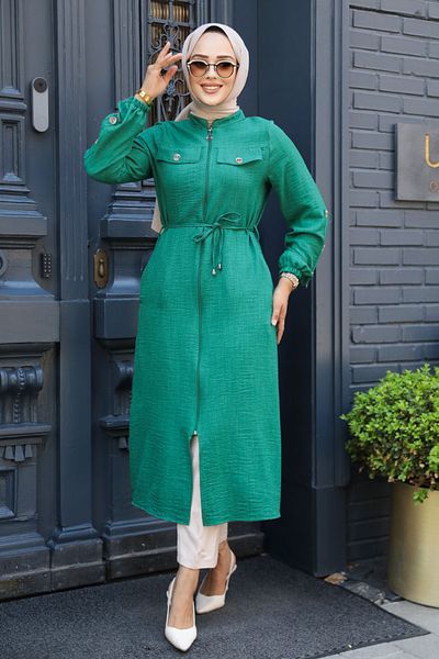 Neva Style تونيك حجاب أخضر بأزرار 645y