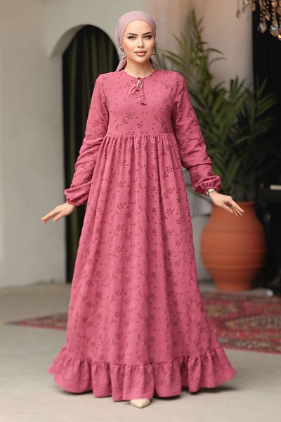 Neva Style Guipure Dried Rose Hijab Dress 23201GK