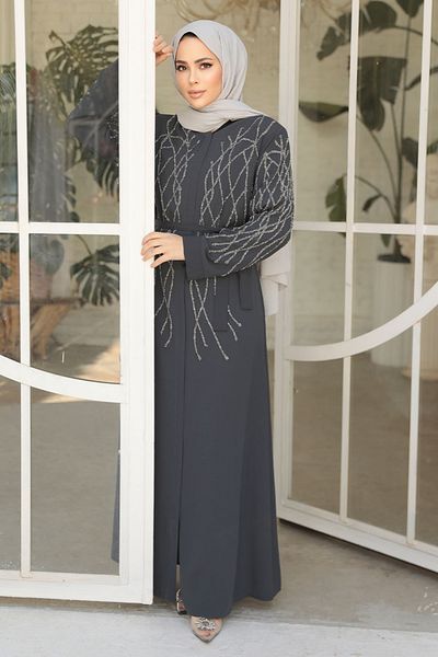 Neva Style Hijab brodat cu margele afumate Ferace - 29102FU