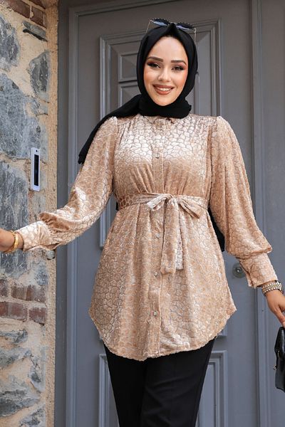 Neva Style Tunica Hijab Bej cu Motiv 92670bej