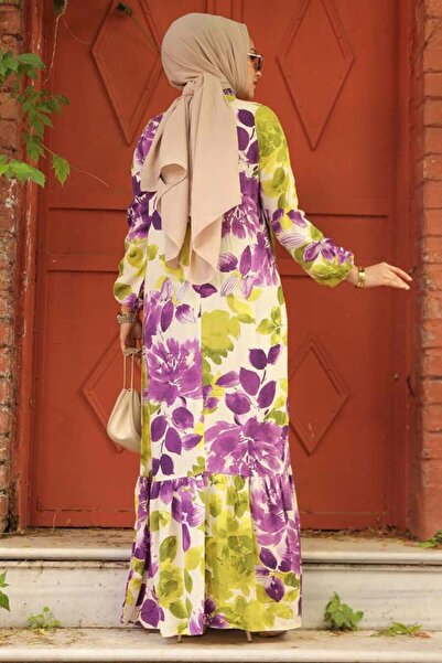 Neva Style Purple Patterned Hijab Dress - 15729PURPLE