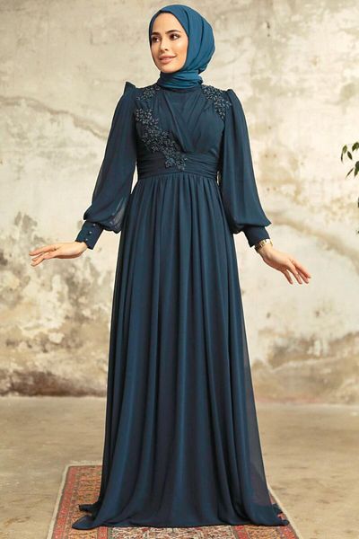 Neva Style Βραδινό φόρεμα με δαντέλα Navy Blue Hijab 21940l