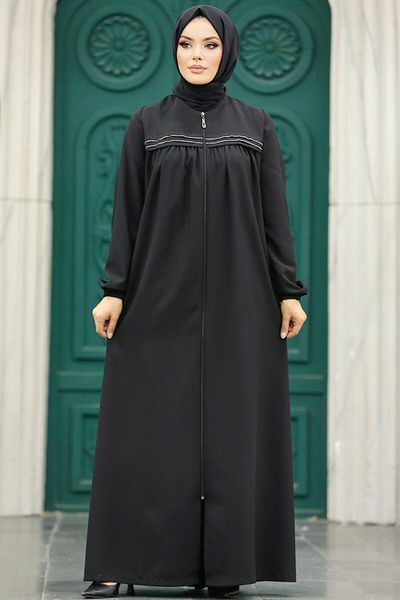 Neva Style Hijab negru cu fermoar Ferace 10533s
