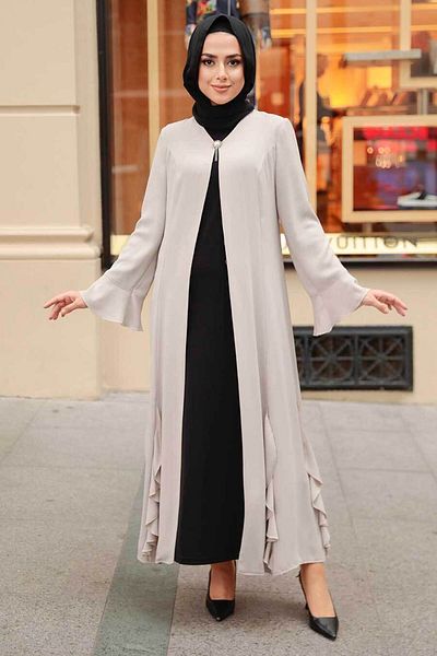 Neva Style Beige Teselli Abaya Lightweight 1535Beige Detailed Design