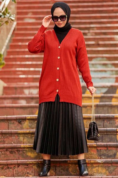 Neva Style سترة صوفية حجاب من الطوب المضلع 2438krmt