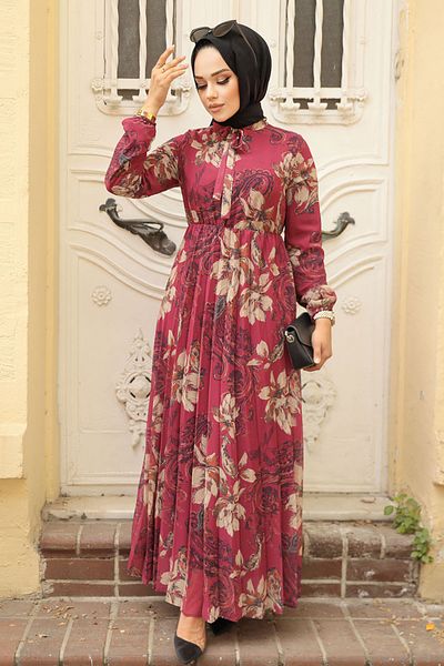 Neva Style Cherry Hijab Dress - Floral Pattern, Model 50355VSN