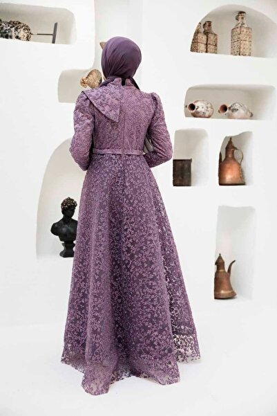 Neva Style Dantelli Lilac Hijab Evening Dress 22421Lila