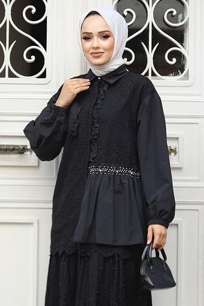 Neva Style Tunica Hijab cu dantela neagra - 14261S