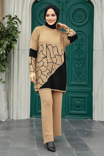 Neva Style طقم مكون من قطعتين من البسكويت المحبوك بنمط الحجاب - 6397BS
