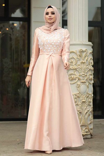 Neva Style Rochie de seara musulmana din tafta pudra 3755pd