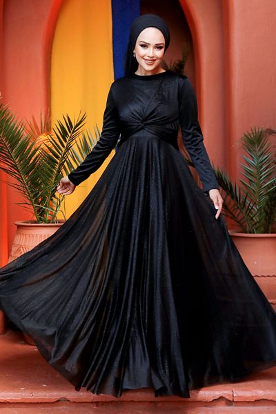 Neva Style Glitter Black Hijab Evening Dress 5397S