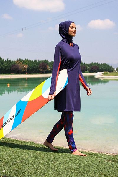 Neva Style Navy Blue Performance Full Covered Hijab Swimsuit M2231L