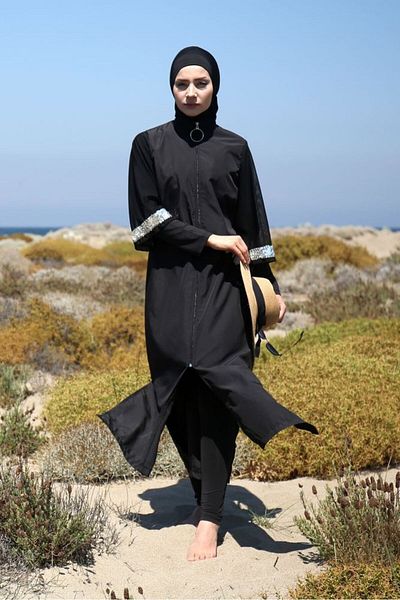 Neva Style Black Zip Full Covered Hijab Swimsuit M2032S