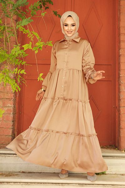 Neva Style - Rochie Hijab Biscuit Pliata 5884bs