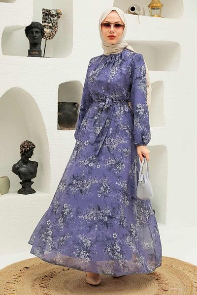 Neva Style Rochie Hijab Lavandă cu Motiv Floral 279036 lv
