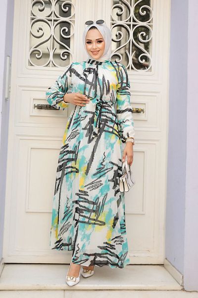 Neva Style Φόρεμα Hijab με σχέδιο μέντας - 34463MINT