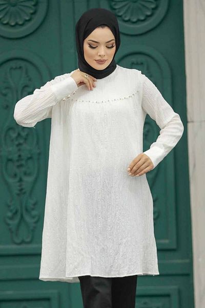 Neva Style - Ecru Hijab Tunic 614E