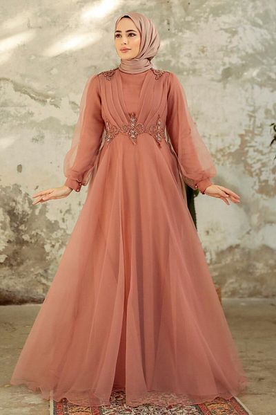 Neva Style Rochie de seară hijab cu mărgele 22571krmt