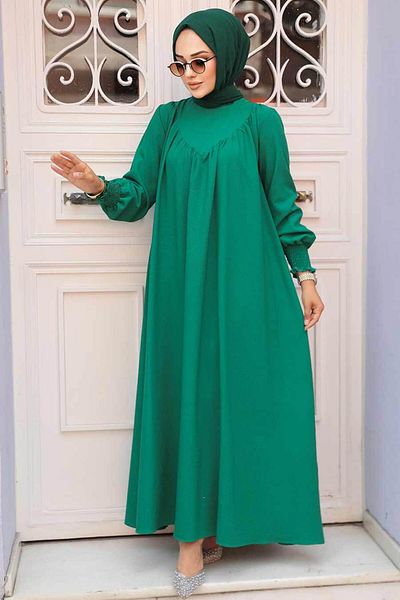 Neva Style Πράσινο Φόρεμα Hijab με Drapery Detail 23211Y