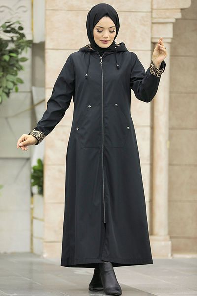 Neva Style - Palton negru cu hijab cu glugă 60623s